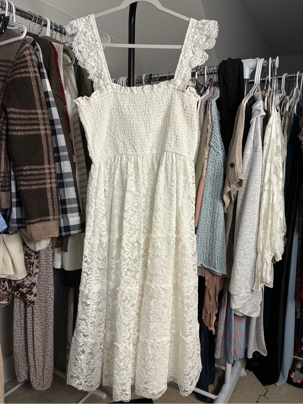 ARULA Ivory Lace Maxi Dress with Ruffled Lace Straps Size A = 1X 16/18
